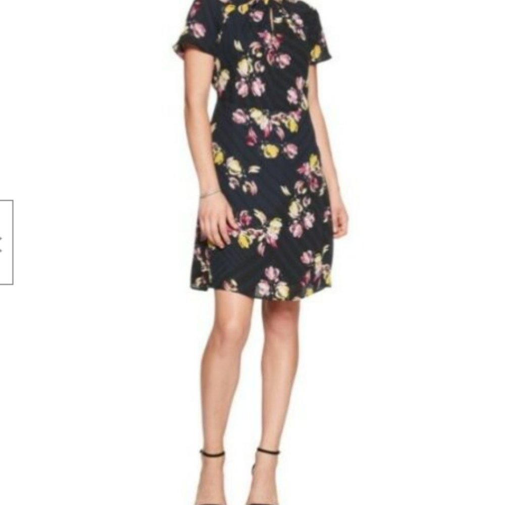 Banana Republic Factory black floral dress with twist neck.